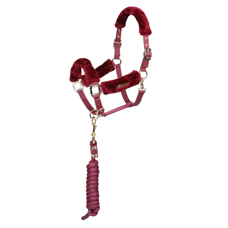 Shires ARMA Faux Fur Headcollar and Lead Rope - Burgundy